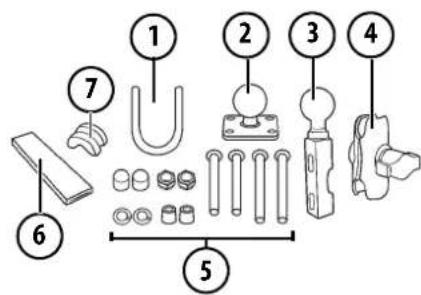 Diagram of mechanical parts with numbered labels indicating different components or parts.