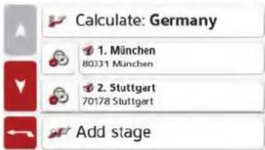 Calculate: Germany 1. München 80331 München 2. Stuttgart 70178 Stuttgart Add stage