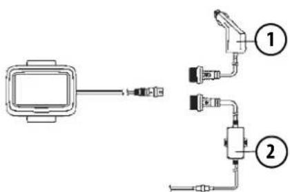Diagram showing a device connected to two labeled components, with numbered annotations 1 and 2 indicating different connection types.