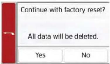 Continue with factory reset? All data will be deleted. Yes No