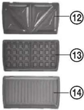 Diagram of a 3D-printed plastic tray with numbered parts labeled 12, 13, and 14.