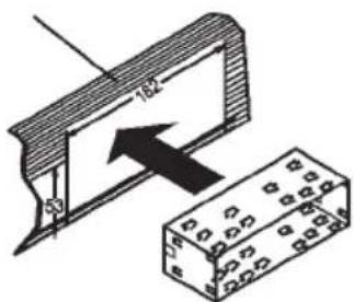 Technical diagram showing a mechanical component with dimension annotations and a separate block structure with circular holes.