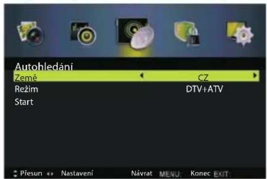 Autohledání Země CZ Režim DTV+ATV Start