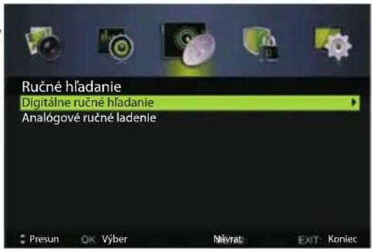 Ručné hľadanie Digitálne ručné hľadanie Analogové ručné ladenie Presun OK Výber Návrat EXIT Koniec