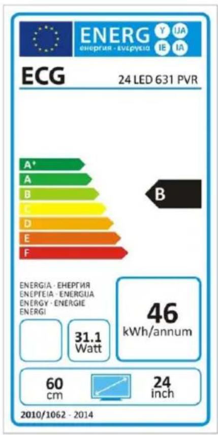 ENERG Y IJA ENERGIE - ENERGIEA IE IA ECG 24 LED 631 PVR A* B C D E F B ENERGIA - EHEPTEIA ENEPEIA - ENERGUA ENERGY - ENERGIE ENERGI 31.1 Watt 46 kWh/annum 60 cm 24 inch 2010/1062 - 2014