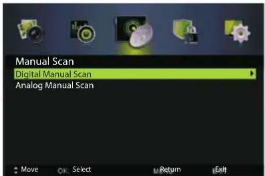Manual Scan Digital Manual Scan Analog Manual Scan Move OK Select M Return Exit