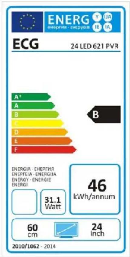 ENERG ENERGIE - ENEPYEA IE IA ECG 24 LED 621 PVR A* B C D E F B ENERGIA - EHEPTIIR ENEPEIA - ENERGIA ENERGY - ENERGIE ENERGI 31.1 Watt 46 kWh/annum 60 cm 24 inch 2010/1062 - 2014