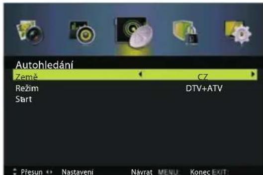 Autohledání Země CZ Režim DTV+ATV Start