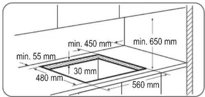 min. 55 mm 480 mm 30 mm min. 450 mm min. 650 mm 560 mm