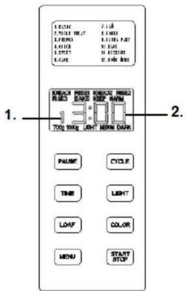 1. ELEC 2. LTR 2. TOLT THJT 3. LTRI 3. PENG 4. LTRL FAT 4. LTRD 5. LTRT 5. SPET 6. LTRST 6. CUE 7. LTRR RUE 13:00 700 MHz LIGHT DOWN DARK 2. 2. PAUSE CYCLE TIME LIGHT LOAF COLOR MENU START STOP