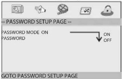 -- PASSWORD SETUP PAGE -- PASSWORD MODE ON PASSWORD ON OFF GOTO PASSWORD SETUP PAGE