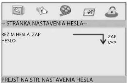 -- STRÁNKA NASTAVENIA HESLA-- REŽIM HESLA ZAP HESLO ZAP VYP PREJŠT NA STR. NASTAVENIA HESLA