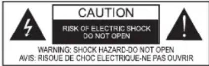 CAUTION RISK OF ELECTRIC SHOCK DO NOT OPEN WARNING: SHOCK HAZARD-DO NOT OPEN AVIS: RISQUE DE CHOC ELECTRIQUE-NE PAS OUVRIR