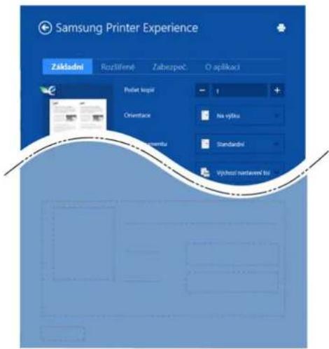 Samsung Printer Experience Zakładni Rozklimné Zabbezpoč O aplikaci Point setup - 1 + Orientace Na výtku Standardni Výshost nortavensí lu