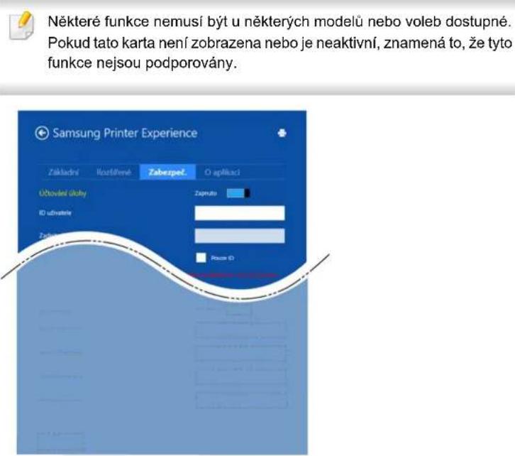Některé funkce nemusí být u některých modelů nebo voleb dostupné. Pokud tato karta není zobrazena nebo je neaktivní, znamená to, že tyto funkce nejsou podporovány.