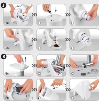 Step-by-step photo showing a hand using a computer mixer to interact with a digital kitchen, labeled with instructions in English.