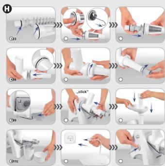 Step-by-step instructions for using a washing machine, showing steps from washing to cleaning and refueling.