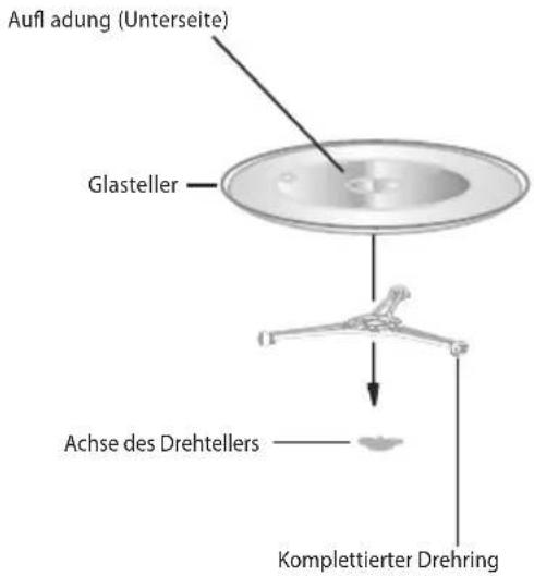 Aufl adung (Unterseite) Glasteller Achse des Drehtellers Komplettierter Drehring