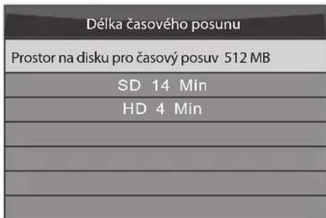 Délka časového posunu Prostor na disku pro časový posuv 512 MB SD 14 Min HD 4 Min