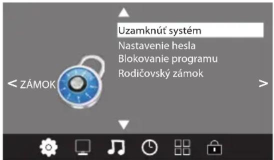 Uzamknúť systém Nastavenie hesla Blokovanie programu Rodičovský zámok < ZÁMOK >