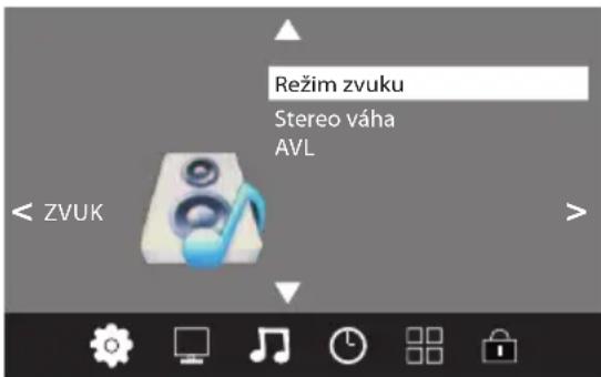 Režim zvuku Stereo váha AVL < ZVUK >