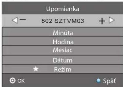 Upomienka 802 SZTVM03 Minúta Hodina Meslac Dátum Režim OK Spät