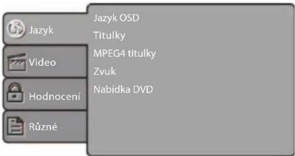 Jazyk Video Hodnocení Různé Jazyk OSD Titulky MPEG4 titulky Zvuk Nabídka DVD