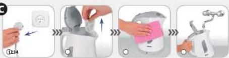 Step-by-step photo showing a hand holding a small device, with three sequential steps and a close-up of the device's interior.