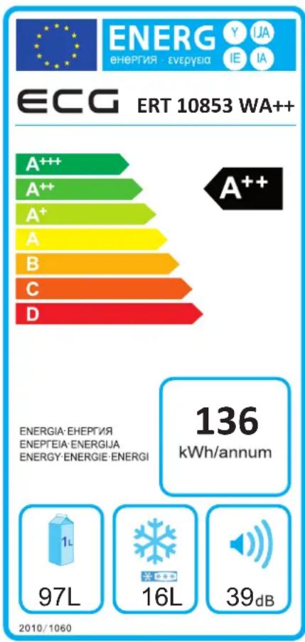 ENERG ENERGIE - EVERGIA IE IA ECG ERT 10853 WA++ A++ A++ A+ A B C D A++ ENERGIA: EHEPTIA ENEPEIA: ENERGIJA ENERGY: ENERGIE: ENERGI 136 kWh/annum 1L 97L 16L 39dB 2010/1060