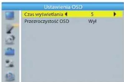 Ustawienia OSD Czas wyświetlania ← 5 ► Przezroczystość OSD Wył