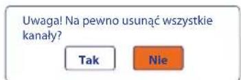 Uwaga! Na pewno usunąć wszystkie kanały? Tak Nie