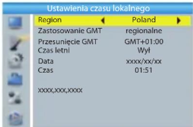 Ustawienia czasu lokalnego Region Poland Zastosowanie GMT regionalne Przesuniecie GMT GMT+01:00 Czas letni Wył Data xxxx/xx/xx Czas 01:51 xxxx,xxx,xxxx