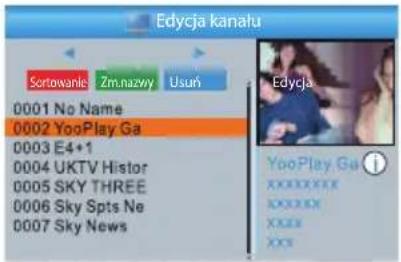 Edycja kanału Sortowanie Zm.nazwy Usuń 0001 No Name 0002 YooPlay Ga 0003 E4+1 0004 UKTV Histor 0005 SKY THREE 0006 Sky Spts Ne 0007 Sky News Edycja YooPlay Ga XXXXXXXXX XXXXXXXXX XXXX XXX