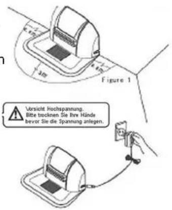 Figure 1 Versicht Hochspannung. Bitte trocknen Sie Ihre Hände bevor Sie die Spannung anlegen.