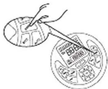 Diagram showing a hand using a tool to write a printed document with visible text and diagrams.