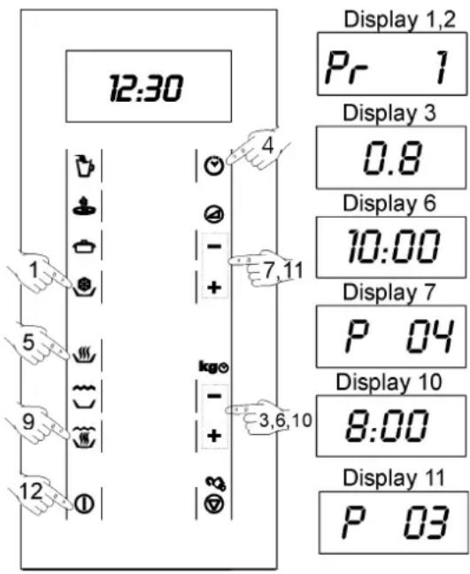 12:30 Display 1,2 Pr 1 4 Display 3 0.8 Display 6 10:00 Display 7 P 04 Display 10 8:00 Display 11 P 03 1 5 9 12
