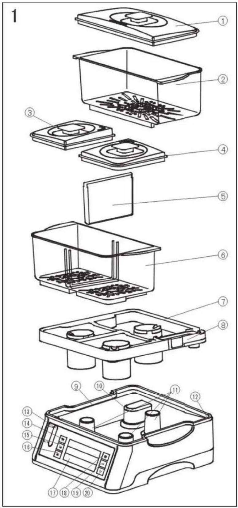 Exploded view diagram of a laboratory instrument with numbered parts for identification