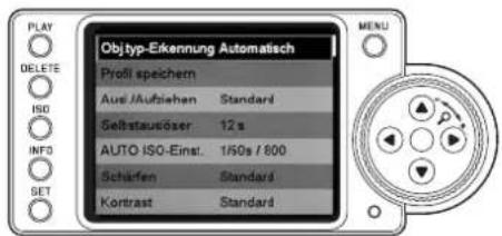 OBJtyp-Ekennung Automatisch PROFI speichem Ausl /Aufziehen Standard Selbstauslöser 12 s AUTO ISO-Einst. 1/50s / 800 Schäften Standard Körstrast Standard