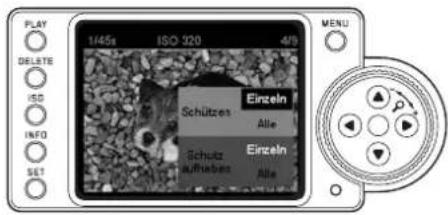 PLAY DELETE ISO INFO SET 1/45s ISO 120 4/5 Schützen Einzeln Alle Schutz Einzeln Aufgaben Alle MENU