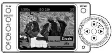 PLAY DELETE ISO INFO SET 1/259s ISO 320 3/9 Löschen Einzel Alle MENU