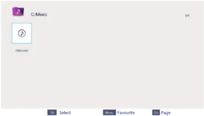 C:/Music 1/1 12004.mp3 OK Select Menu Favourite CH Page