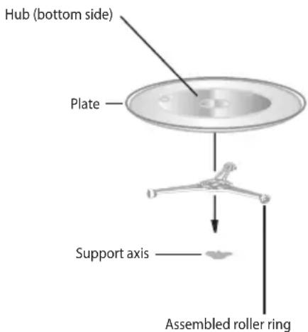 Hub (bottom side) Plate Support axis Assembled roller ring