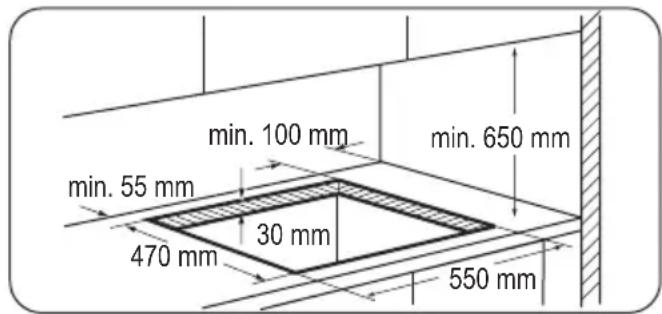 min. 100 mm min. 650 mm min. 55 mm 30 mm 470 mm 550 mm