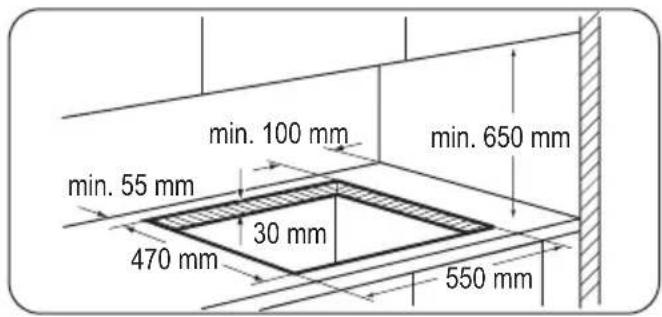 min. 100 mm min. 650 mm min. 55 mm 30 mm 470 mm 550 mm