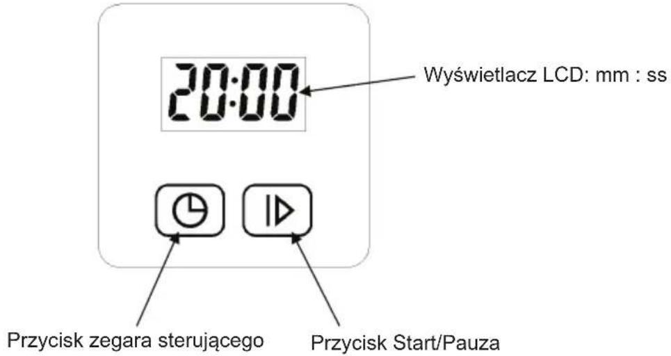 20:00 Wyświetlacz LCD: mm : ss Przycisk zegara sterującego Przycisk Start/Pauza