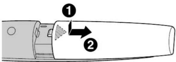 Diagram of a device with numbered parts and directional arrows indicating movement or flow