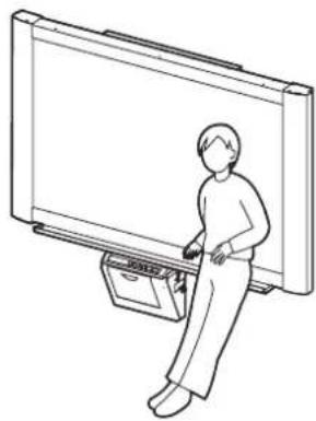 Line drawing of a person standing beside a large whiteboard with a briefcase (no text or symbols)