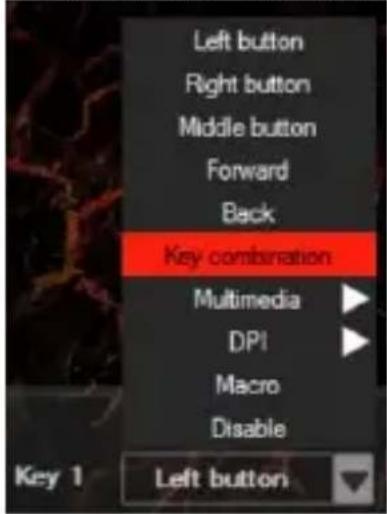 Left button Right button Middle button Forward Back Key combination Multimedia DPI Macro Disable Left button