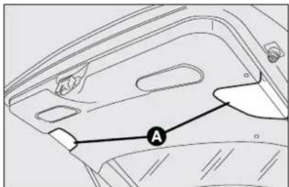 Technical diagram of a car door panel with labeled component A and directional arrow