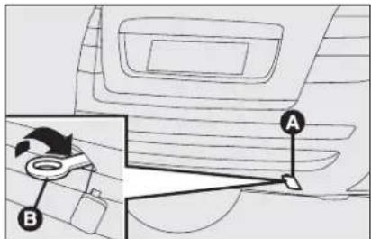 Diagram showing car interior components with labeled parts A and B, including a magnified inset view of the seat.